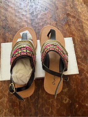 Women's Multicolor Beaded Leather-Trim Sandals